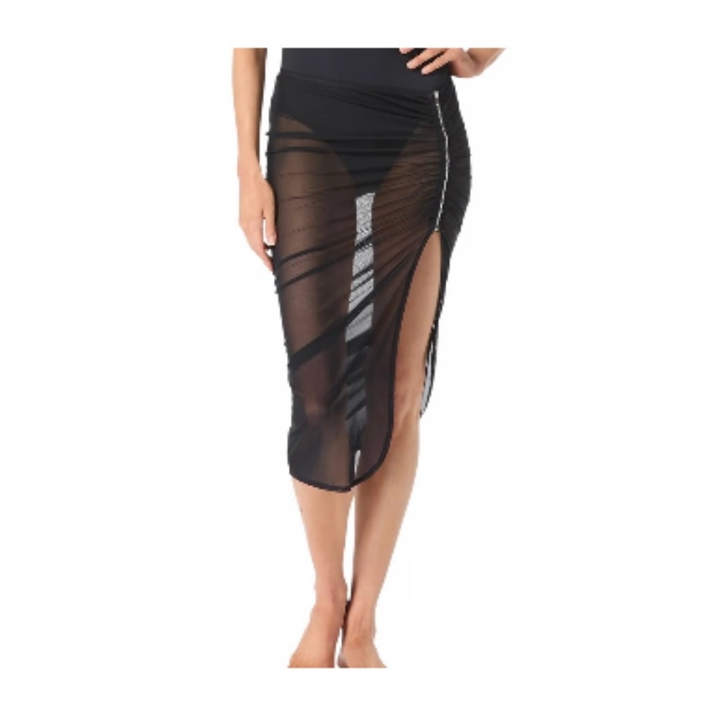 Michael Kors swim cover up Black Sheer Skirt with Zipper Detail